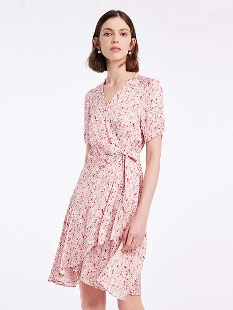 Floral Lace Up Wrap Dress