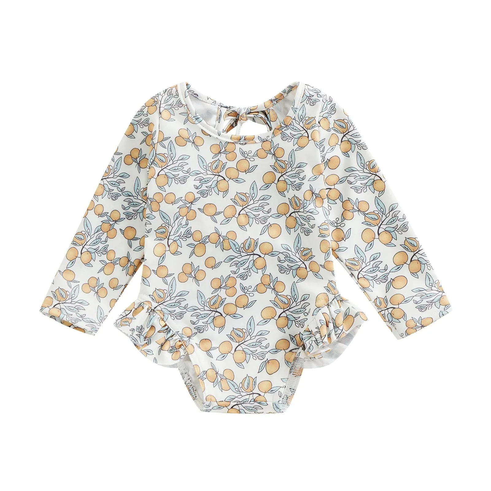 Floral Ruffle Backless Swim Bodysuit