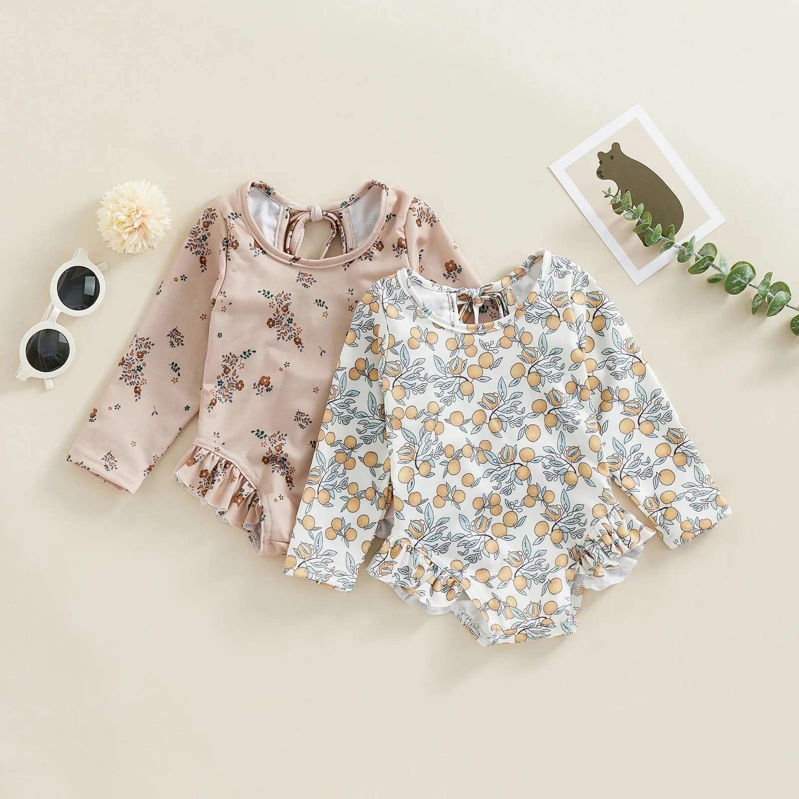 Floral Ruffle Backless Swim Bodysuit
