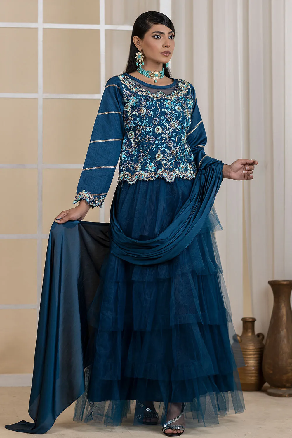 Formal Net Skirt Blouse -2639