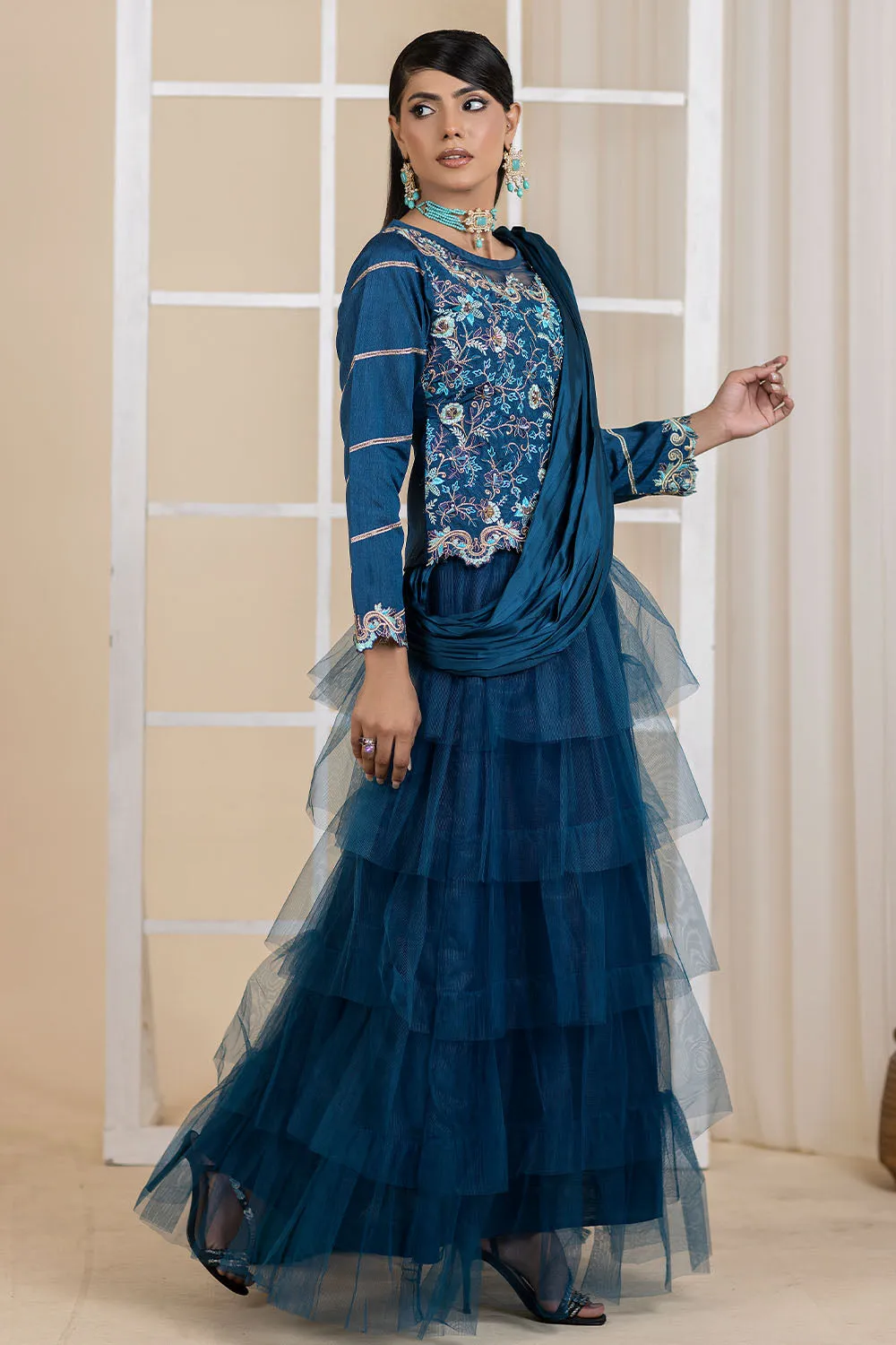 Formal Net Skirt Blouse -2639