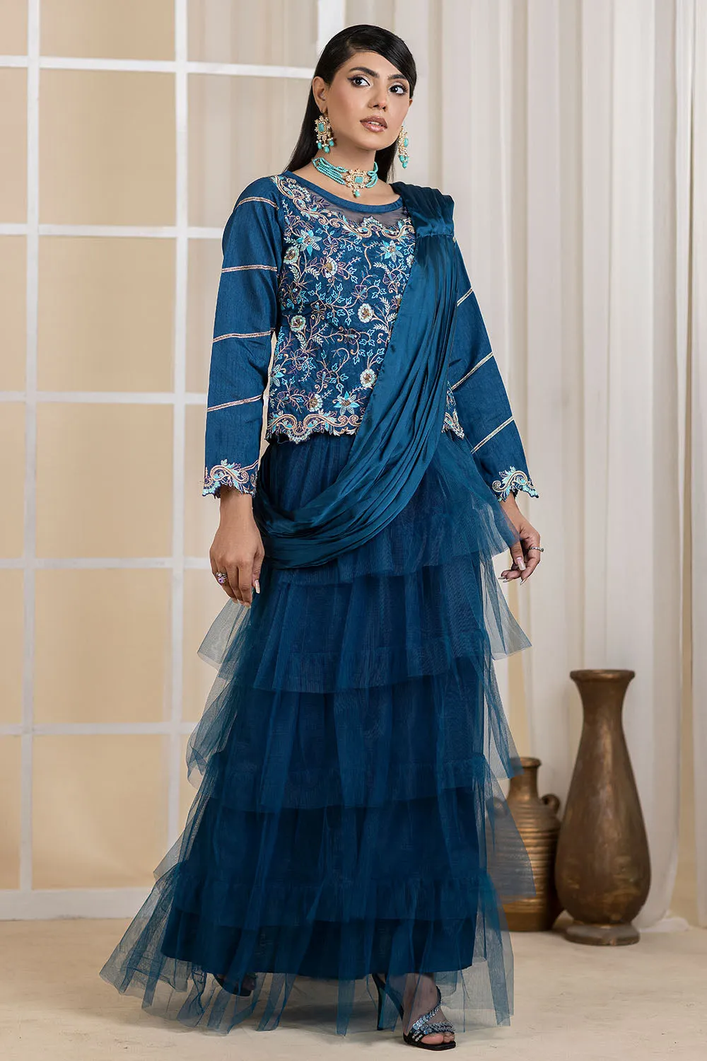Formal Net Skirt Blouse -2639