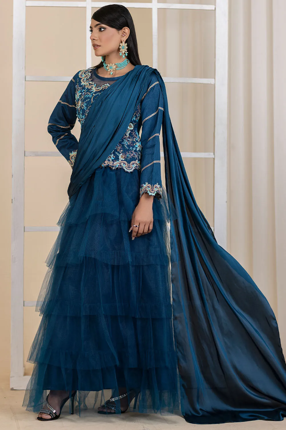 Formal Net Skirt Blouse -2639