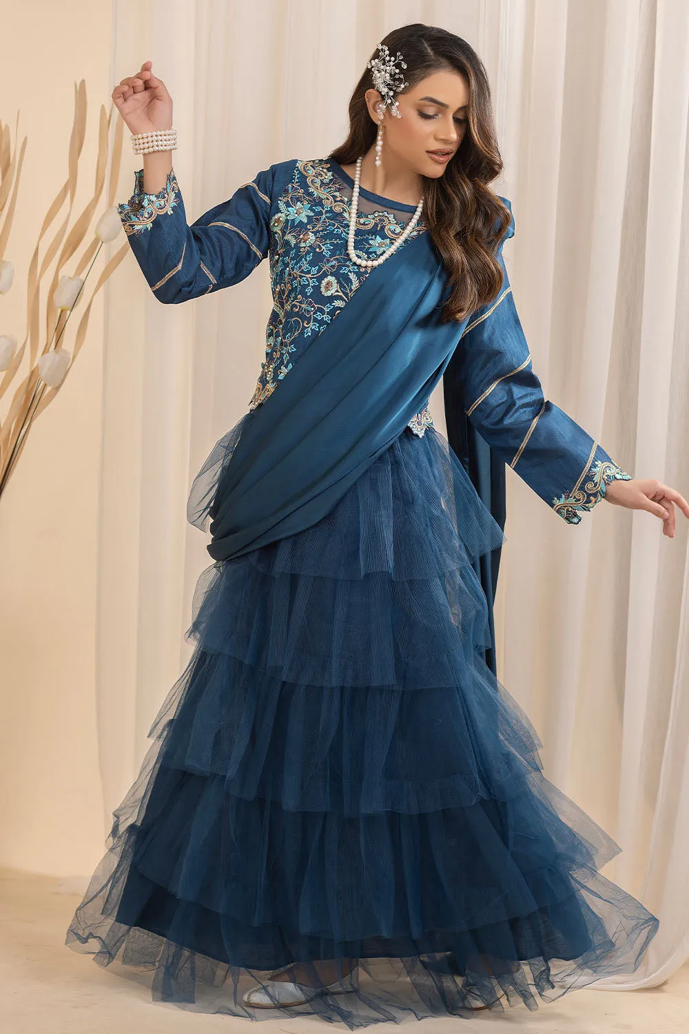 Formal Net Skirt Blouse -2639