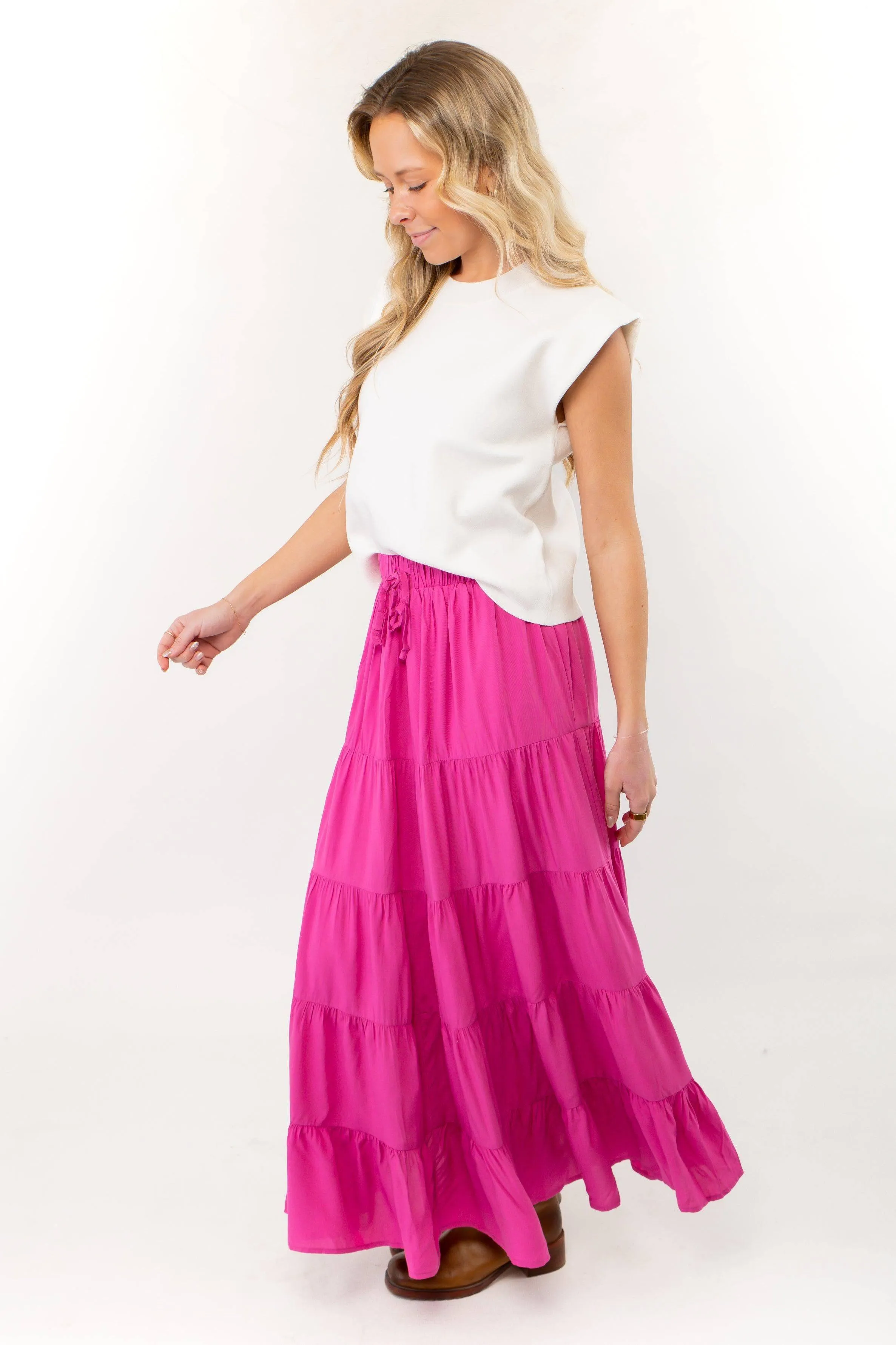 Fuchsia Pink Tiered Maxi Skirt