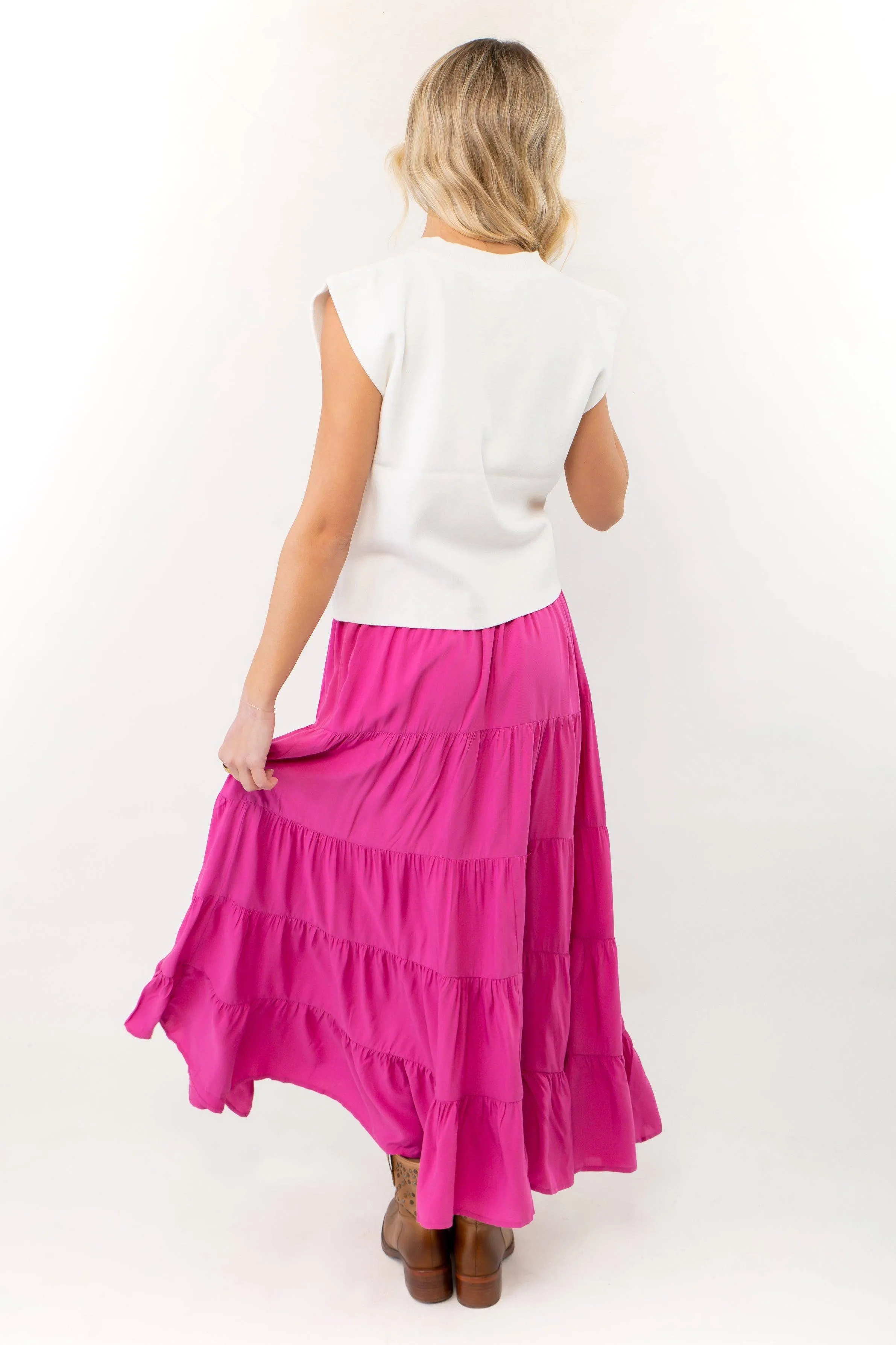 Fuchsia Pink Tiered Maxi Skirt
