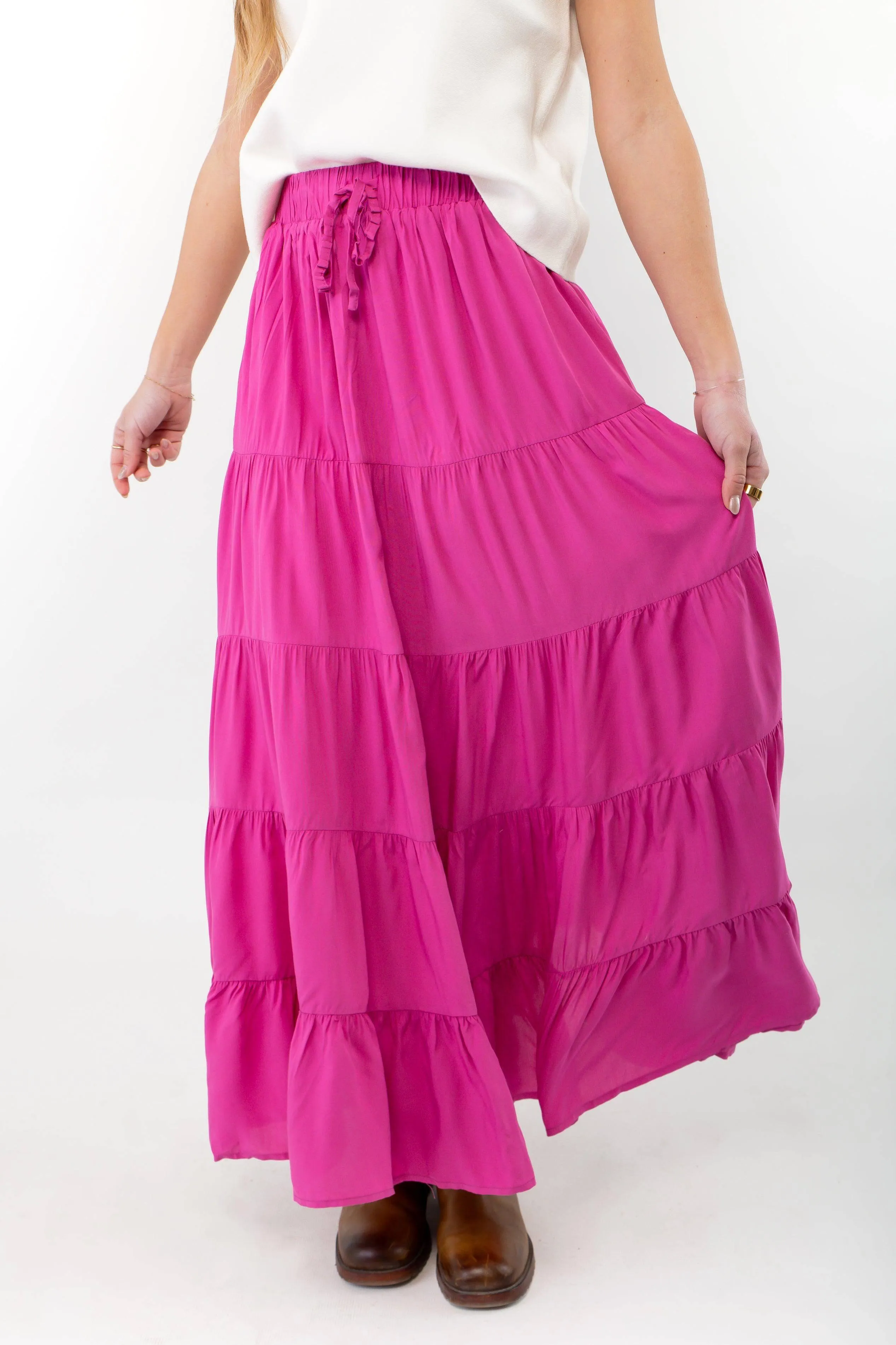 Fuchsia Pink Tiered Maxi Skirt