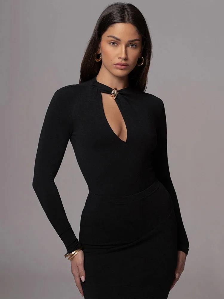Hollowed Out Long Sleeve Bodysuit