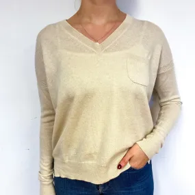 Honey Beige Cashmere V-Neck Jumper Small