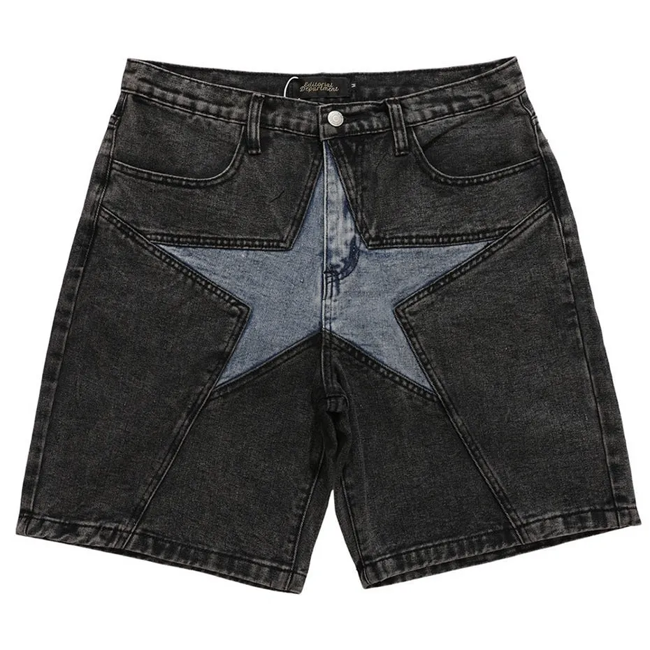 Ilooove Streetwear Harajuku Denim Shorts New Men Patchwork Oversized Hip Hop Blue Jeans Shorts Summer Casual Loose Shorts
