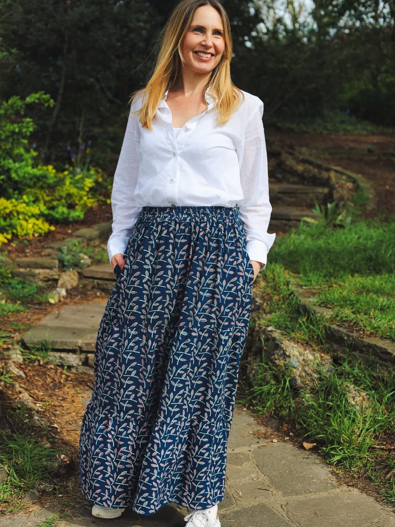 Indigo Organic Cotton Tiered Maxi Skirt