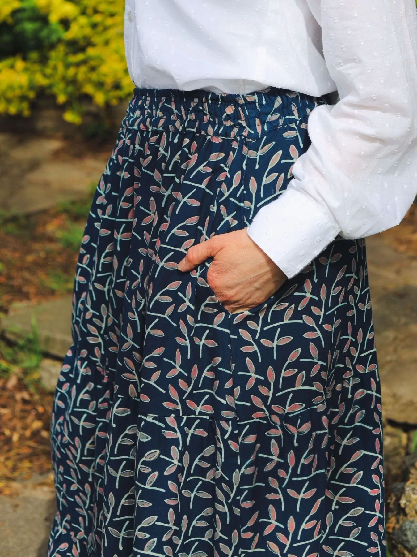 Indigo Organic Cotton Tiered Maxi Skirt