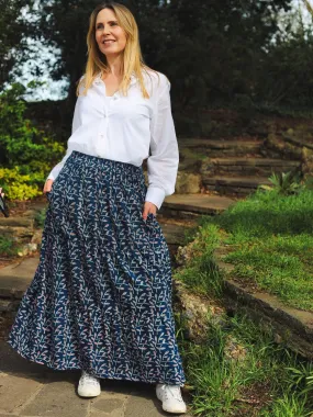 Indigo Organic Cotton Tiered Maxi Skirt