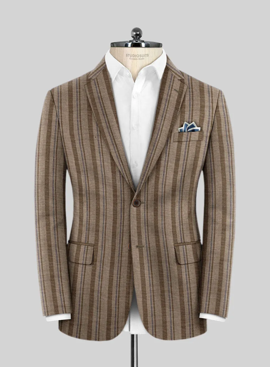 Italian Murano Omini Stripe Wool Linen Silk Suit