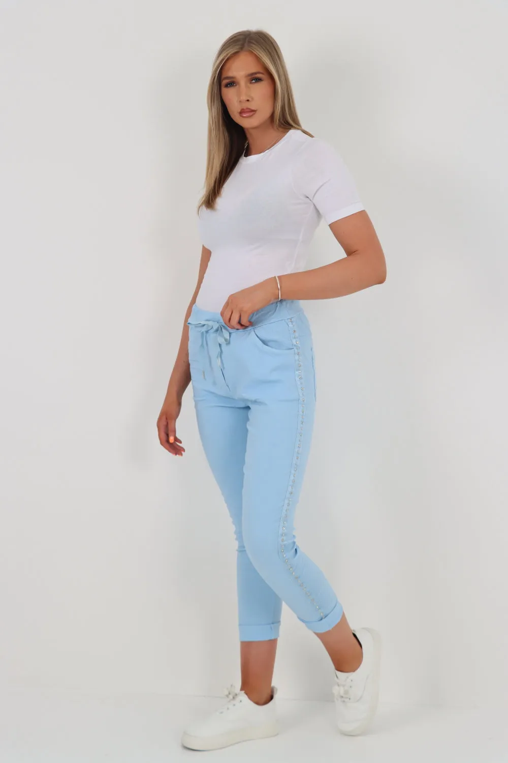 Italian Side Diamante Stud Detail Trousers