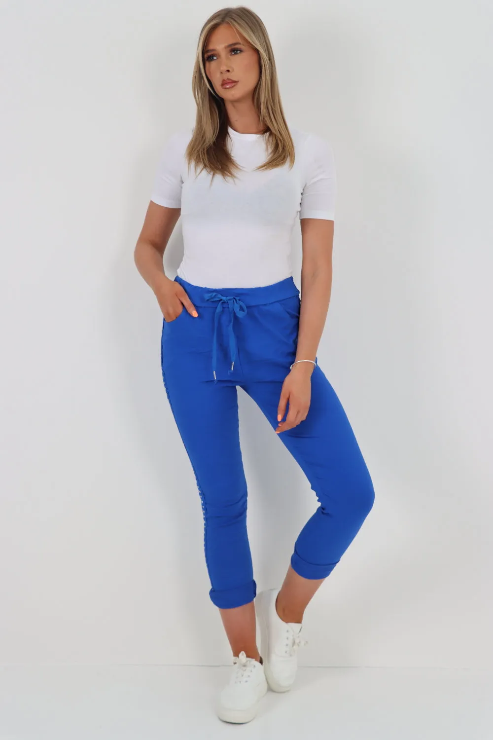 Italian Side Diamante Stud Detail Trousers