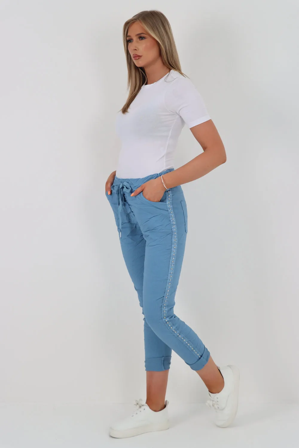 Italian Side Diamante Stud Detail Trousers