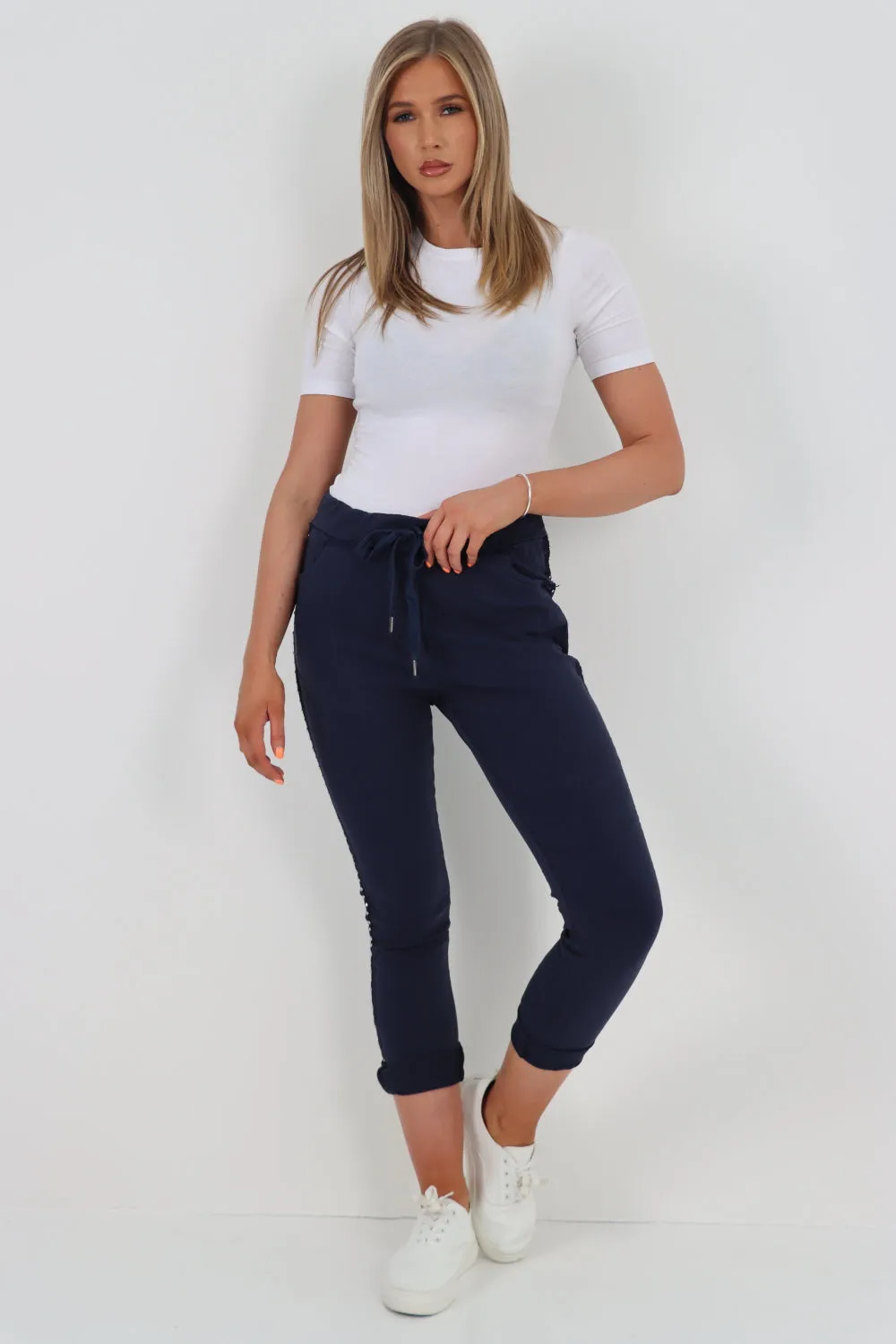 Italian Side Diamante Stud Detail Trousers