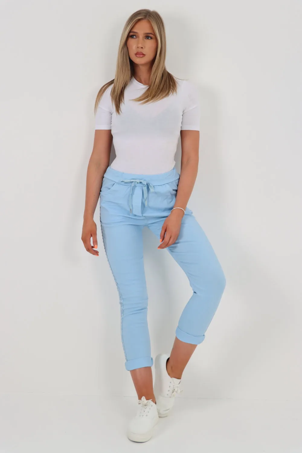 Italian Side Diamante Stud Detail Trousers