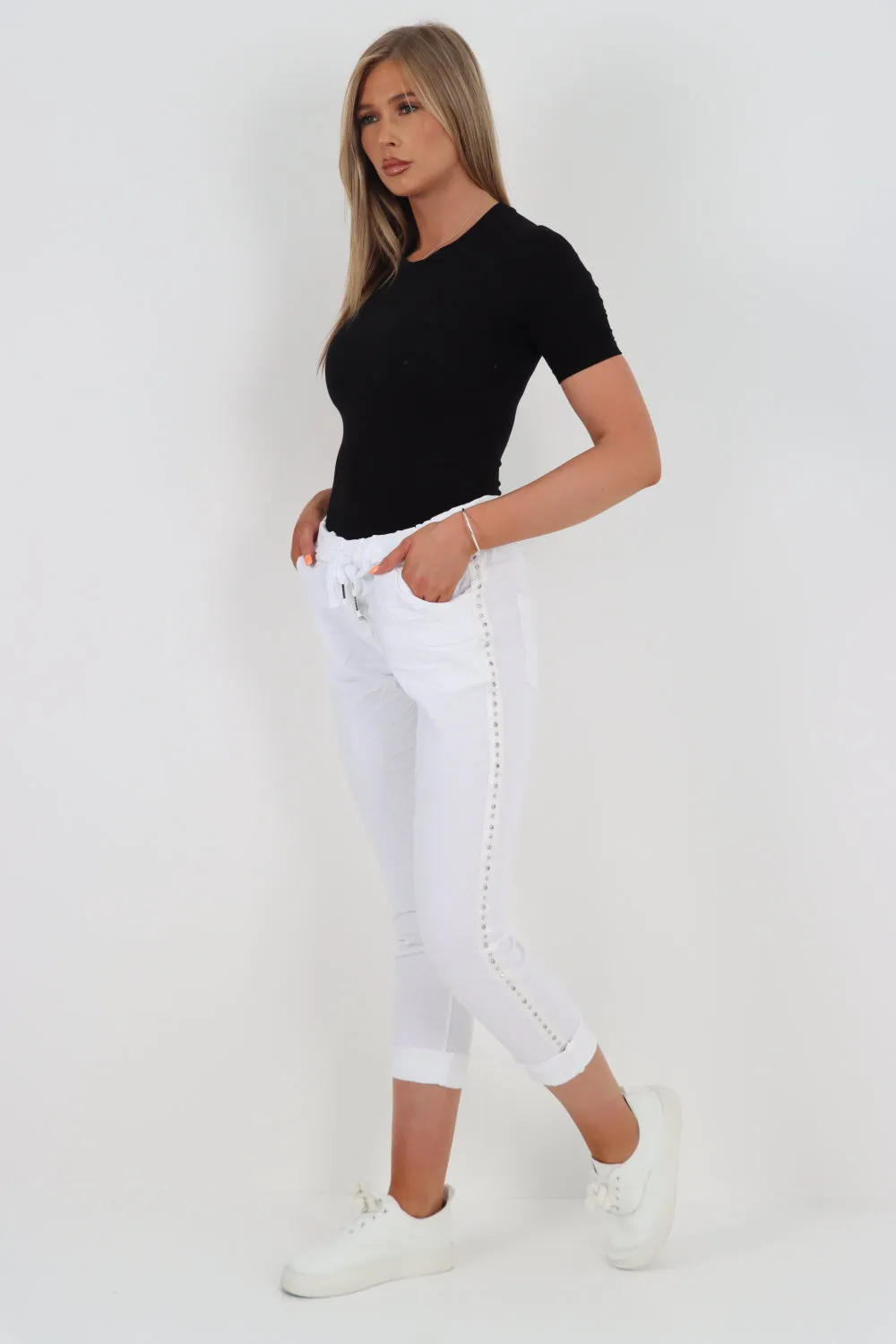 Italian Side Diamante Stud Detail Trousers