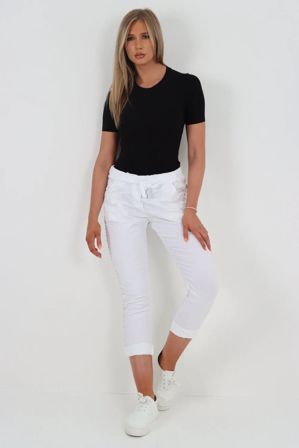 Italian Side Diamante Stud Detail Trousers