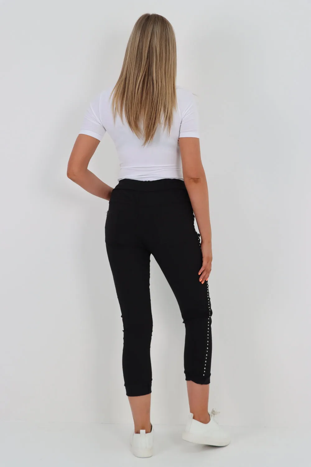 Italian Side Diamante Stud Detail Trousers