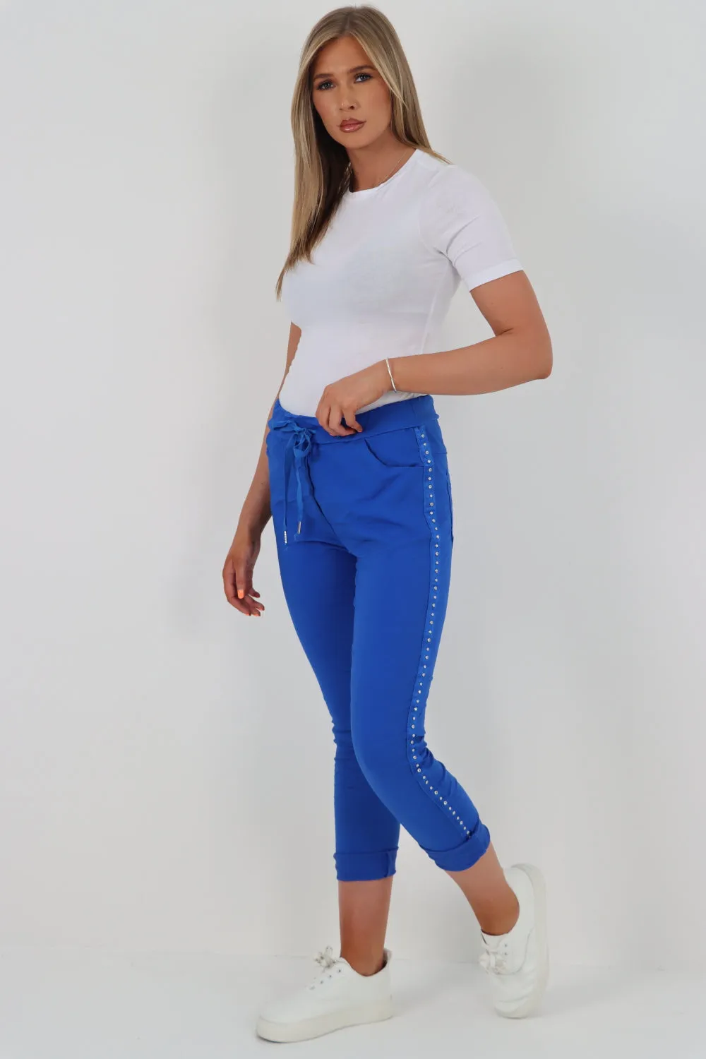 Italian Side Diamante Stud Detail Trousers