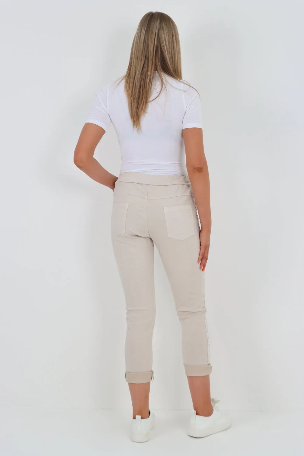 Italian Side Diamante Stud Detail Trousers