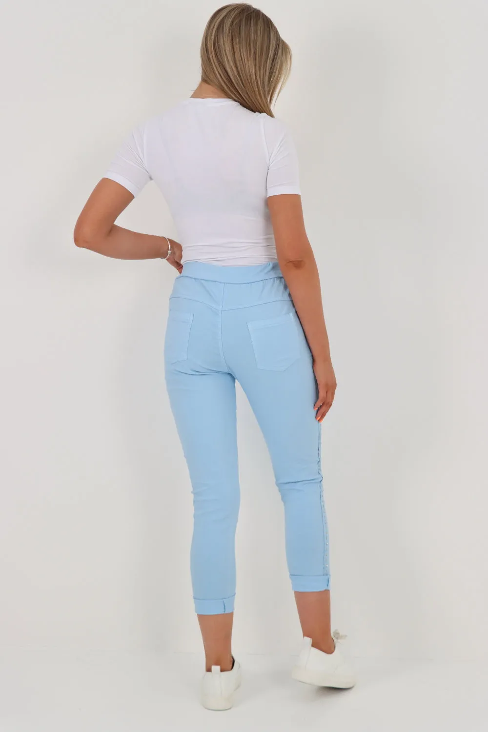 Italian Side Diamante Stud Detail Trousers