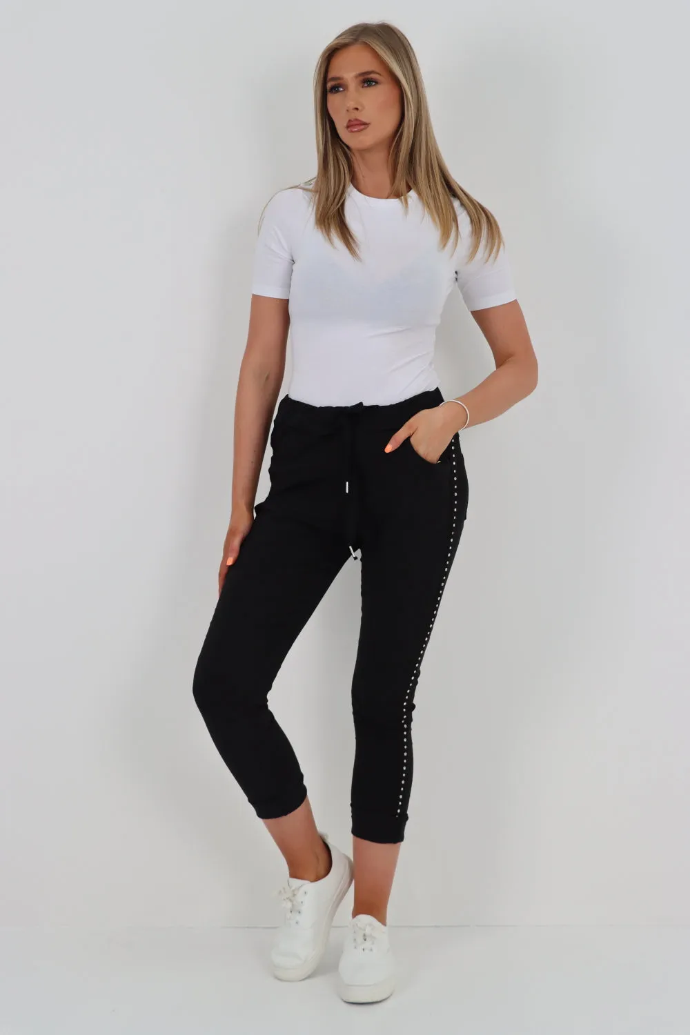 Italian Side Diamante Stud Detail Trousers
