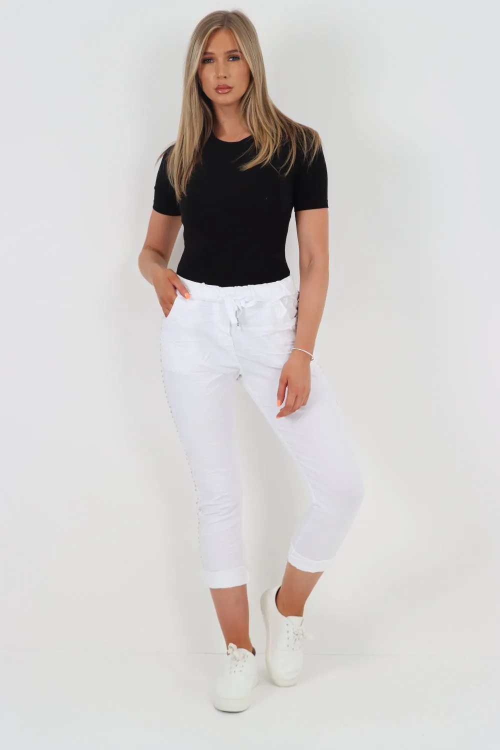 Italian Side Diamante Stud Detail Trousers