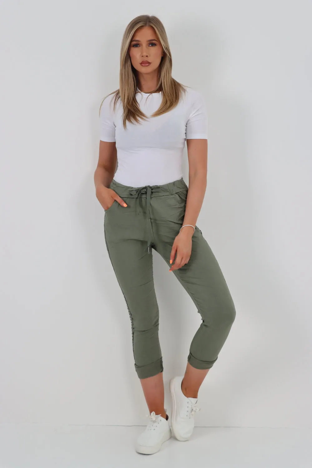 Italian Side Diamante Stud Detail Trousers
