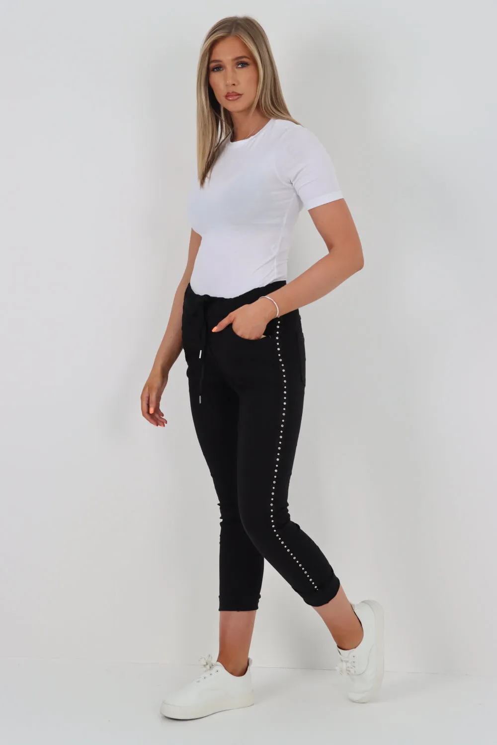 Italian Side Diamante Stud Detail Trousers
