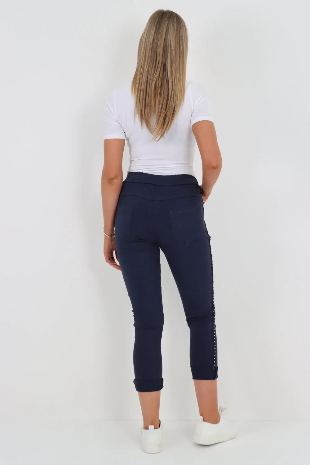 Italian Side Diamante Stud Detail Trousers