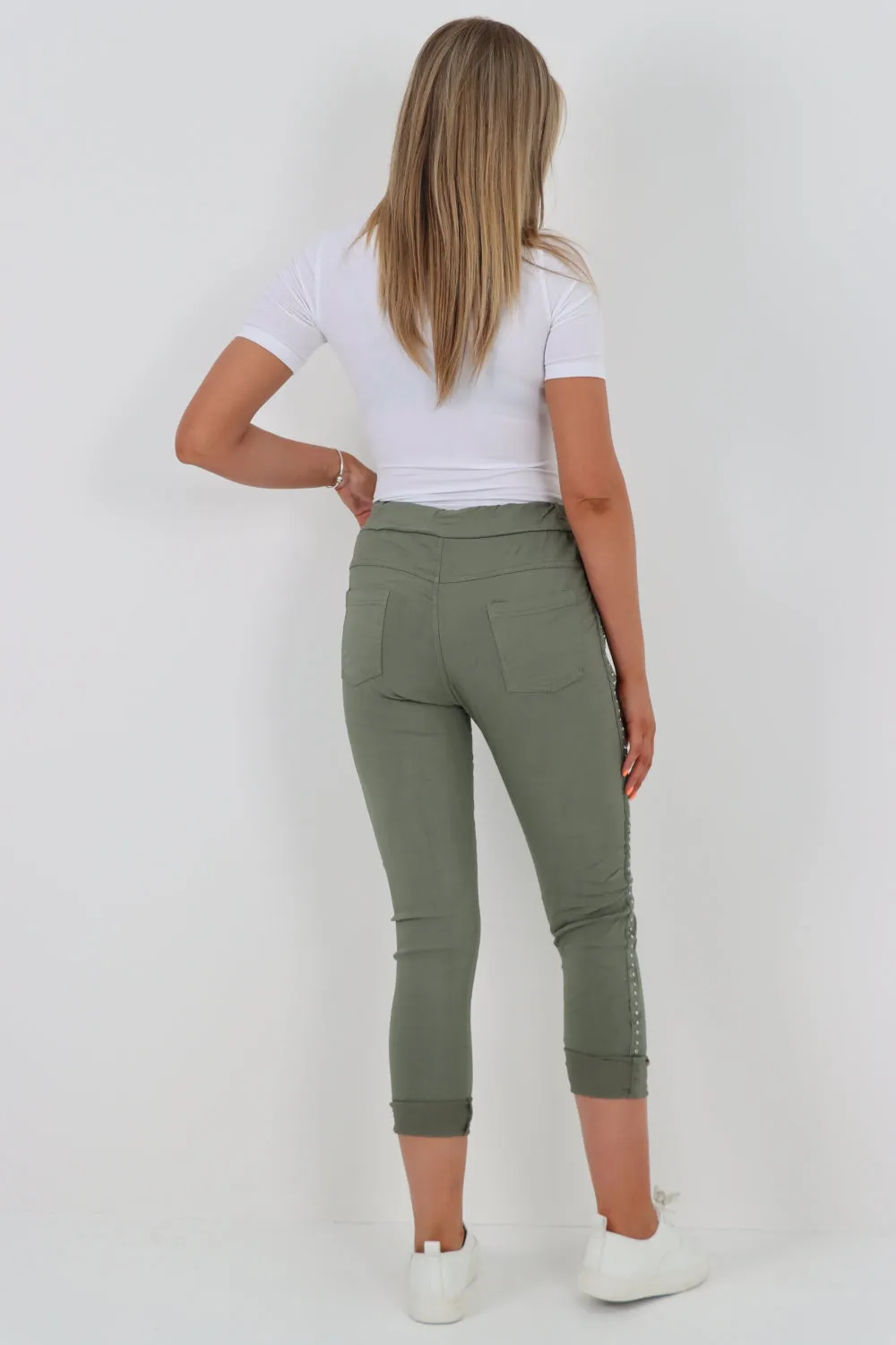 Italian Side Diamante Stud Detail Trousers
