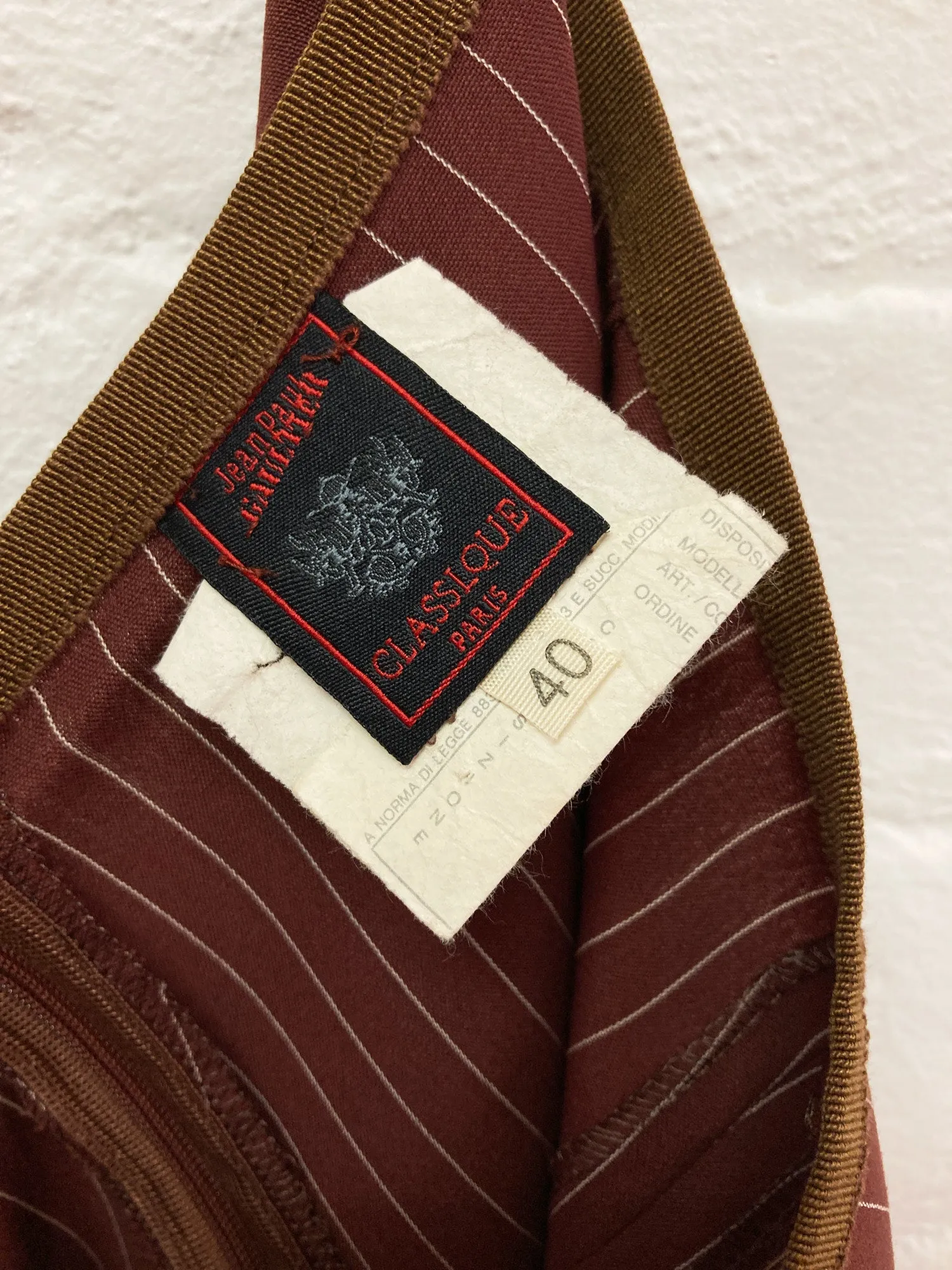 Jean Paul Gaultier Classique 1990s brown wool stripe wide leg trousers - approx S XS