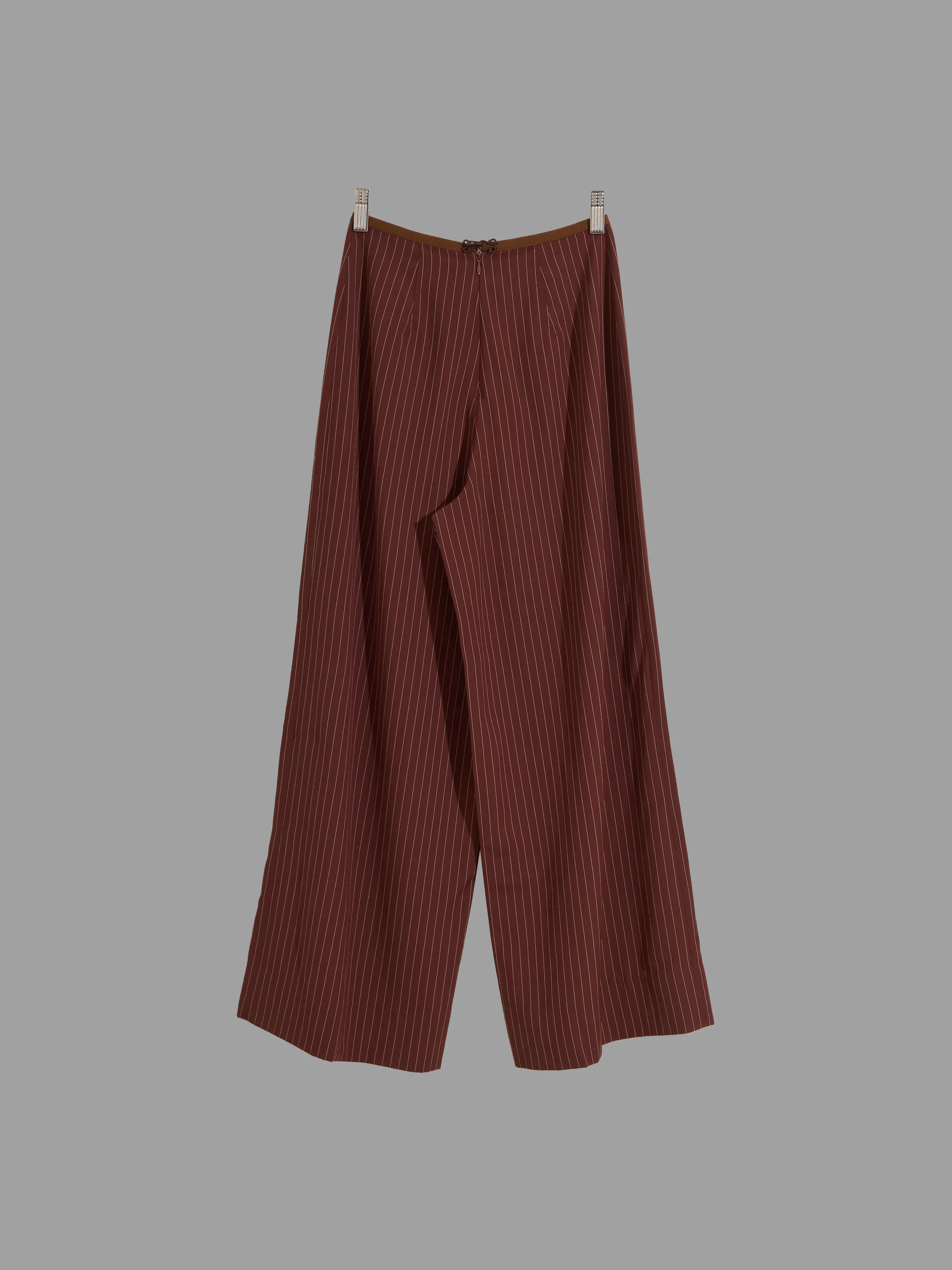 Jean Paul Gaultier Classique 1990s brown wool stripe wide leg trousers - approx S XS
