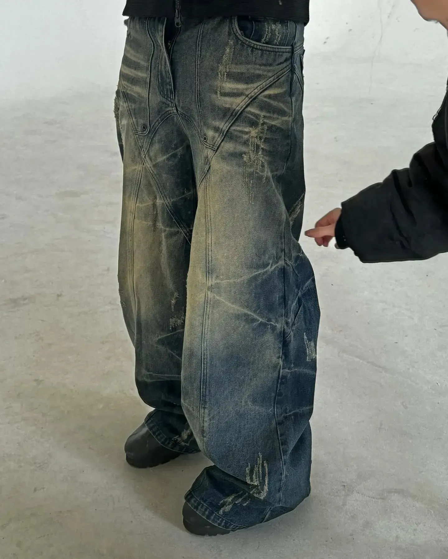 Jinquedai 90s Streetwear Streetwear Y2K Retro Ripped Jeans Men Women Washed Distressed Wide Leg Oversized Jeans Punk Hip Hop Fashion Trousers Baggy Pants