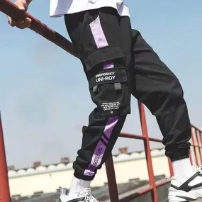 Joggers Cargo Pants Contrast Color Ankle Tied Loose Techwear Sweatpants Male Elastic Waist Fashion Punk Pockets Jogger Trousers
