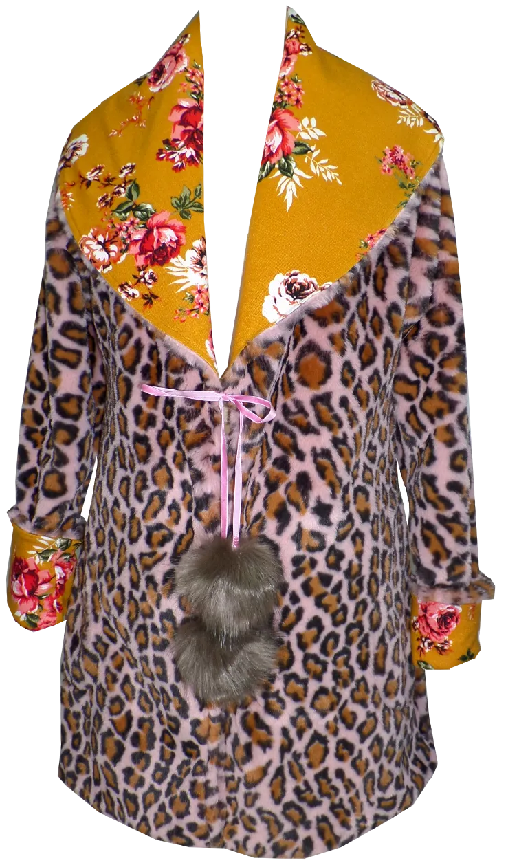 Knit and Fur Reversible Coat w/Pom Poms