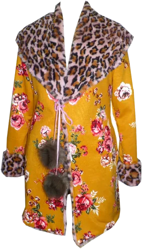 Knit and Fur Reversible Coat w/Pom Poms