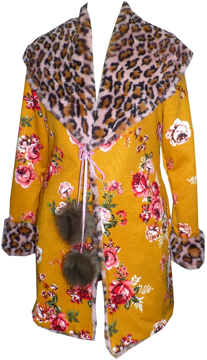 Knit and Fur Reversible Coat w/Pom Poms