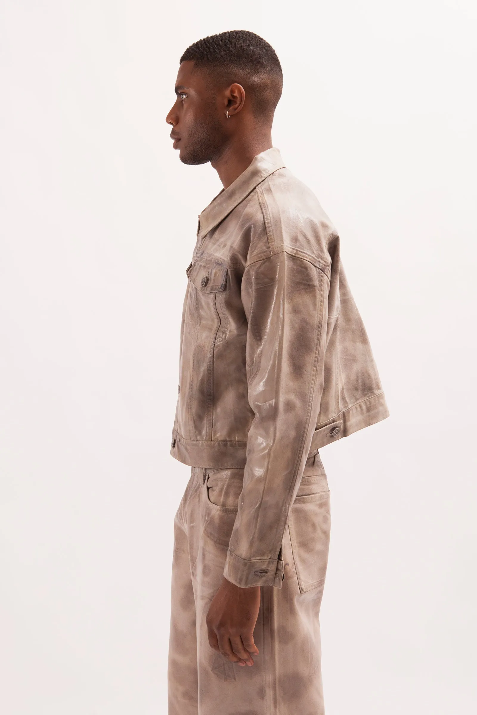 LA FAMA- GARMENT TIE DYE CANVAS LOOSE CROP TRUCKER JACKET