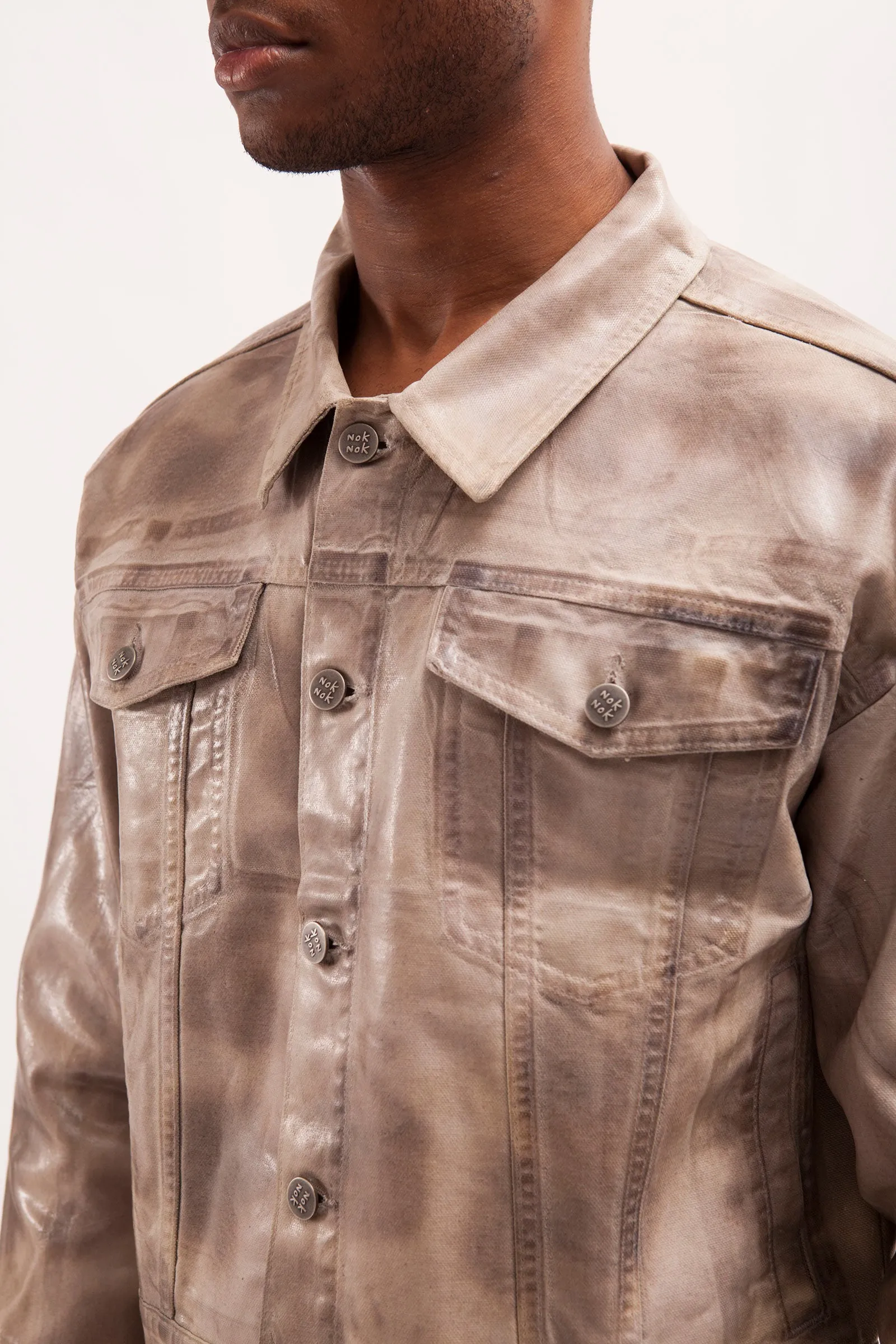 LA FAMA- GARMENT TIE DYE CANVAS LOOSE CROP TRUCKER JACKET