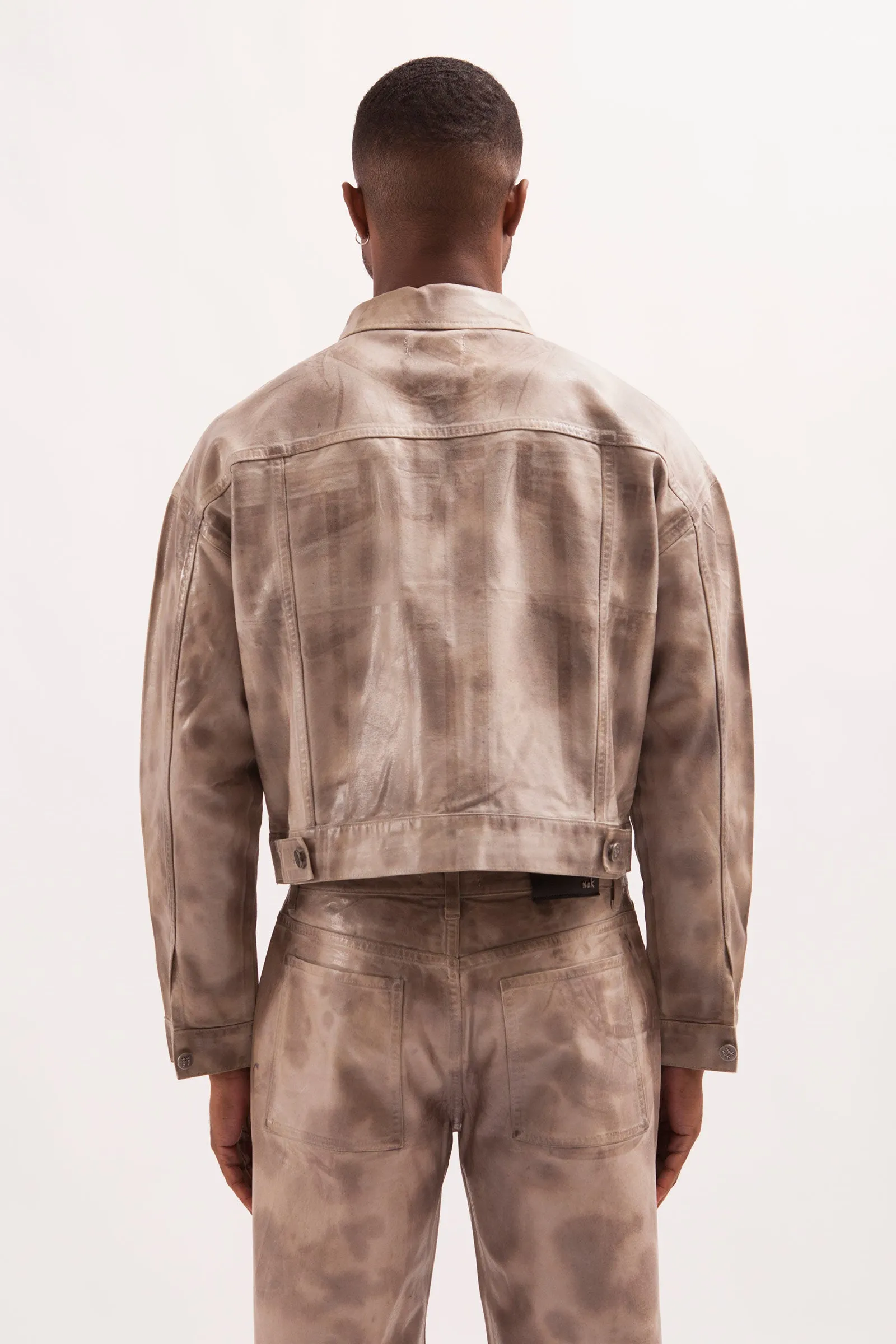 LA FAMA- GARMENT TIE DYE CANVAS LOOSE CROP TRUCKER JACKET