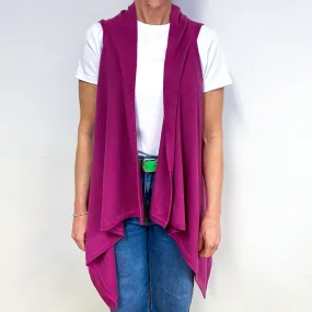 Magenta Pink Cashmere Sleeveless Waterfall Cardigan Medium