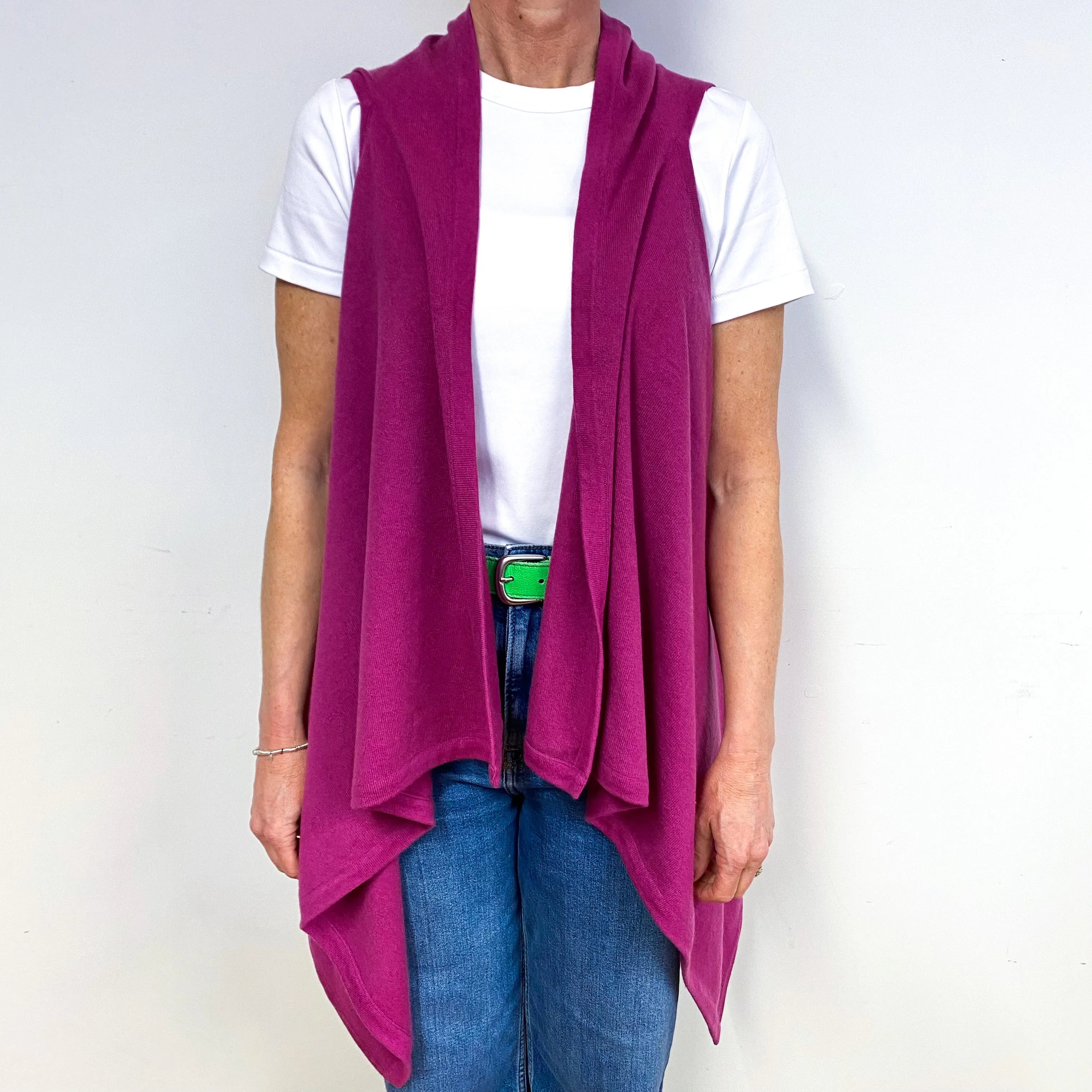 Magenta Pink Cashmere Sleeveless Waterfall Cardigan Medium