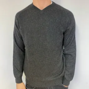 Men’s Charcoal Grey Cashmere V-Neck Jumper Medium