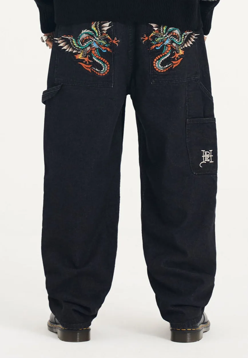 Mens Demon Drag Carpenter Denim Trousers Jeans - Black