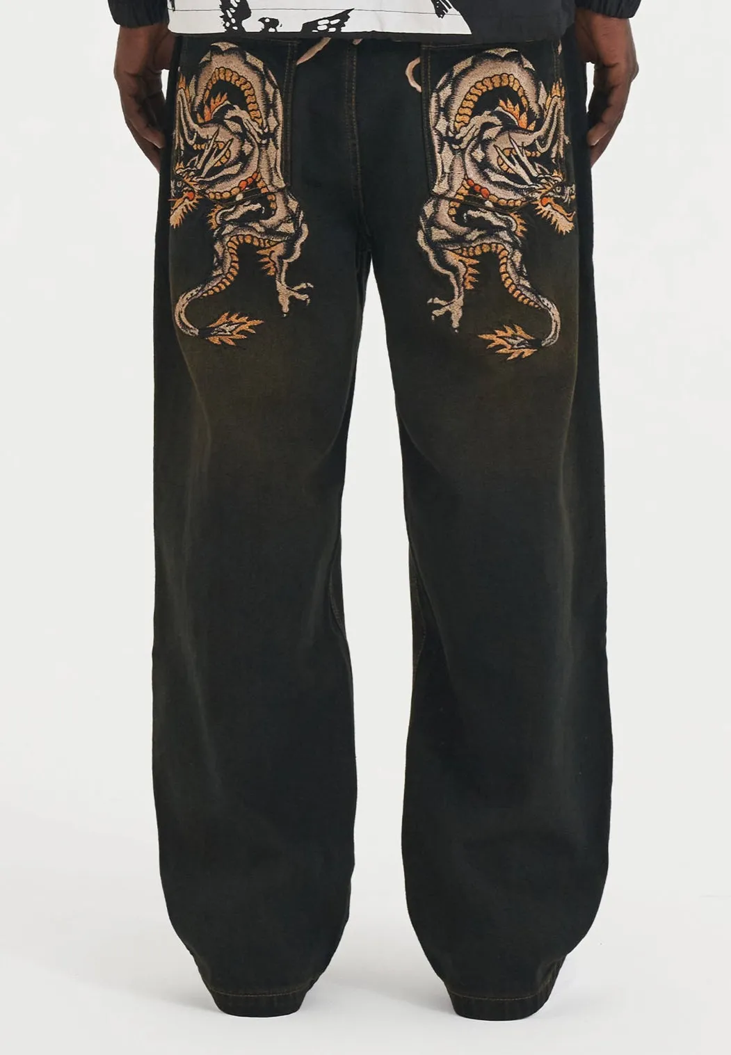 Mens Dragon Crawl Dirty Wash Denim Trousers Jeans - Brown